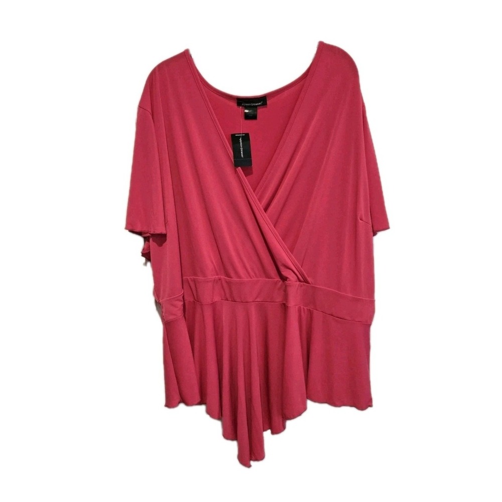 NWT Ashley Stewart Women's Blouse Drop Front Hem V-neck Stretch Plus Size 34/36